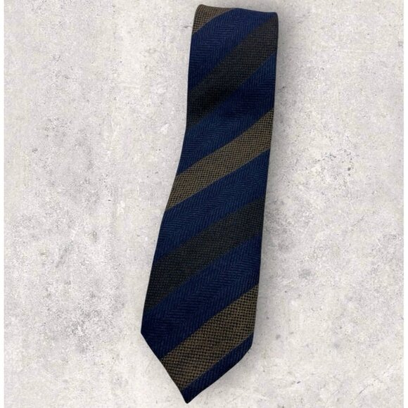 BOGGI Wool Tie ITALY XL Blue Brown Striped W:3.2